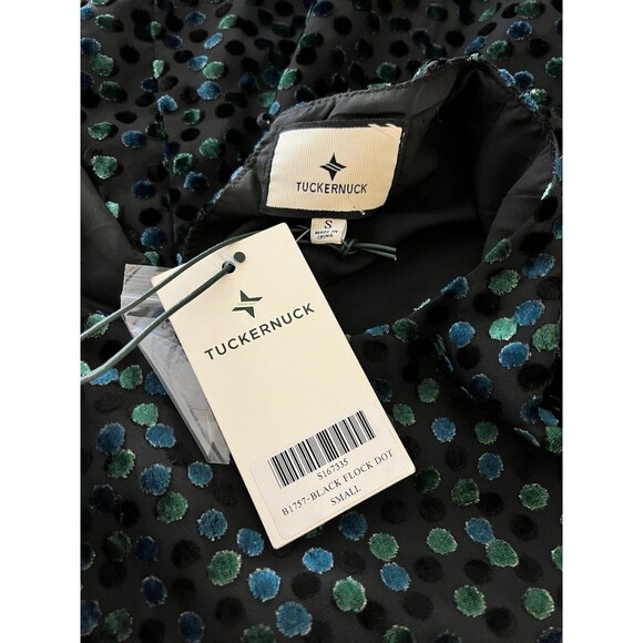 NWT Tuckernuck Black Flock Dot Velvet Luciela Blouse size Small - Picture 6 of 8